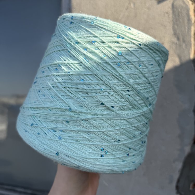 Пряжа Lino + Pailettes - лён с пайетками 100%    светло-бирюзовый 