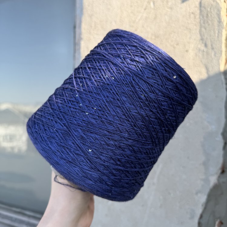 Пряжа Lino + Pailettes - лён с пайетками 100%    тёмно-синий с фиолетовым оттенком 