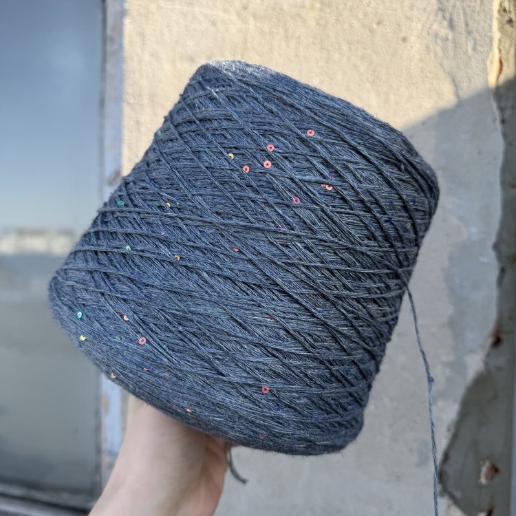 Пряжа Lino + Pailettes - лён с пайетками 100%    седой синий 