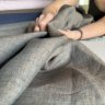 Ткань  Лён Armani 100%    серый с голубым оттенком  